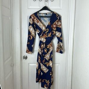 Side Wrap Dress w/ Gold Print